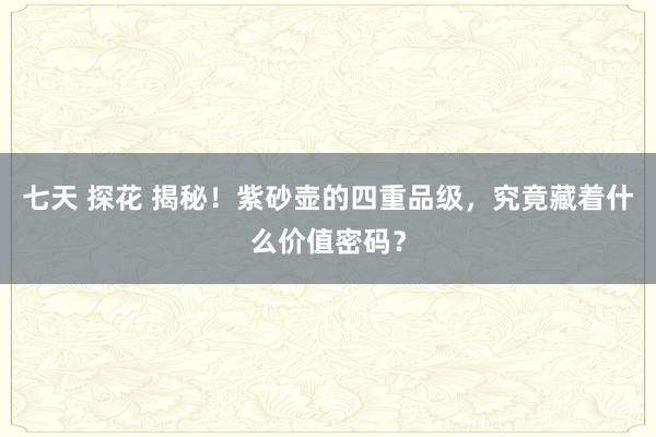 七天 探花 揭秘！紫砂壶的四重品级，究竟藏着什么价值密码？